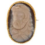 Antique unmarked gold cameo brooch carved with a bearded gentleman (tests as 22ct+ gold) 3.0cm high,