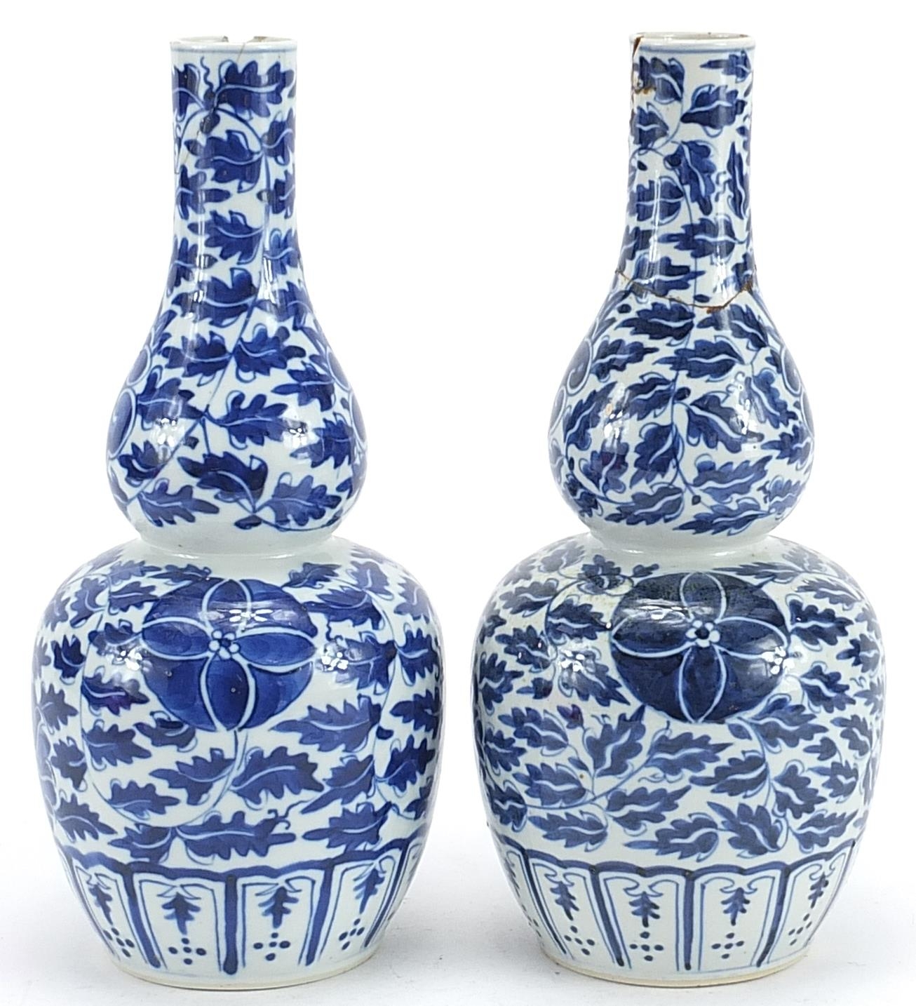 Pair of Chinese blue and white porcelain vases hand painted with flowers, four figure character