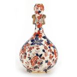 Mason's style ironstone vase with twin handles decorated with flowers, 27cm high