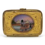 Victorian gilt brass coin purse with oval panel reverse painted with The Crystal Palace