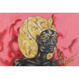 Stella Forbes - Head and shoulders portrait of an Egyptian figure, mixed media, framed and glazed,