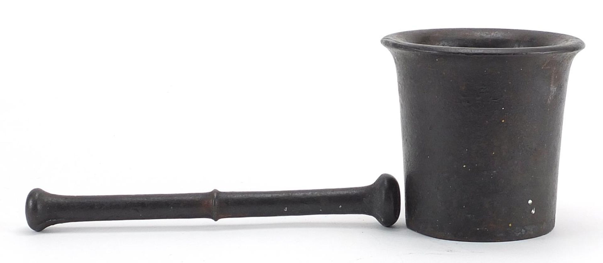 Antique bronzed pestle and mortar, the mortar 12cm high - Image 3 of 4