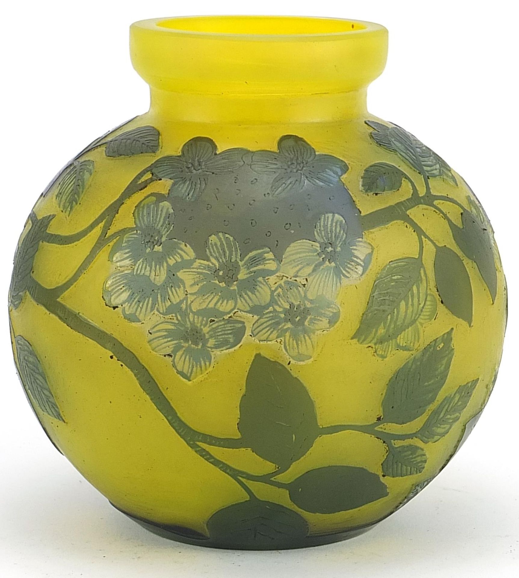 Emile Galle, French Art Nouveau cameo glass vase decorated with flowers, 16cm high
