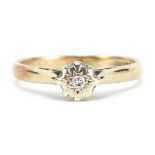 9ct gold diamond solitaire ring, size K, 1.9g