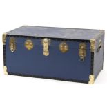 Overpond large metal bound travelling trunk, 42cm H x 91cm W x 51cm D
