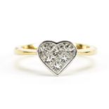 18ct gold love heart diamond cluster ring, total diamond weight approximately 0.75 carat, size N,