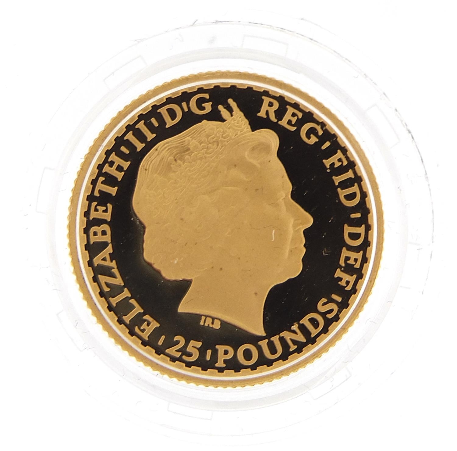 Elizabeth II 2012 UK Britannia quarter ounce gold proof coin with certificate numbered 326, case and - Bild 4 aus 5