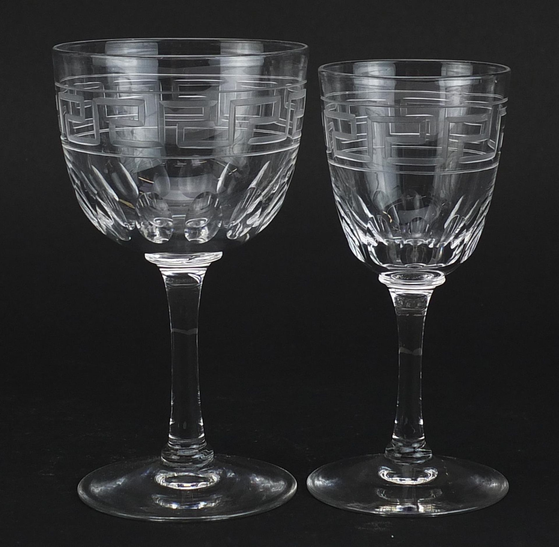 Good quality Victorian cut glassware with Greek key design including a set of six, the largest - Image 4 of 4