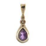 9ct white gold amethyst and clear stone pendant, 1.9cm high, 1.2g