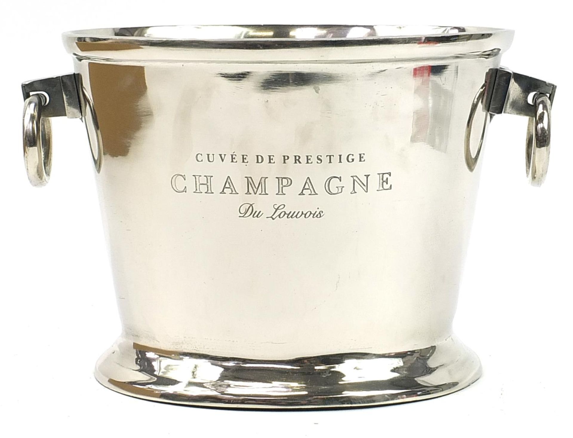 Du Louvois style Champagne ice bucket with ring handles, 39cm wide