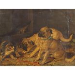 After Horatio Henry Couldery - Cats and Pugs fighting, oleograph, framed, 30cm x 23cm excluding