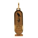 9ct gold Egyptian hieroglyphs pendant, 3.5cm high, 1.3g
