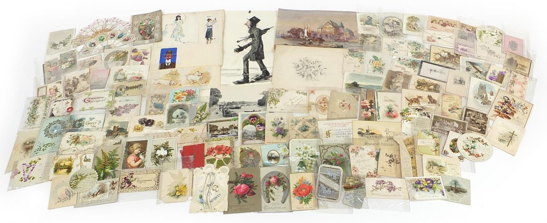 Collection of Victorian ephemera including greetings cards and drawings