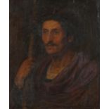 Head and shoulders portrait of a gentleman wearing robes, antique oil on canvas, two figures
