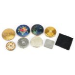 Eight vintage compacts including a Stratton, Coty and an Sauze Freres Paris France example, the