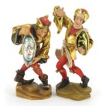 Pair of Italian lacquered wood carvings of actors, the largest 20cm high