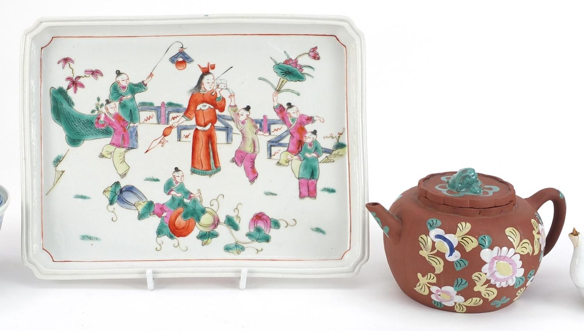 Chinese and Japanese ceramics and sundry items including famille rose tray hand painted with figures - Image 3 of 4