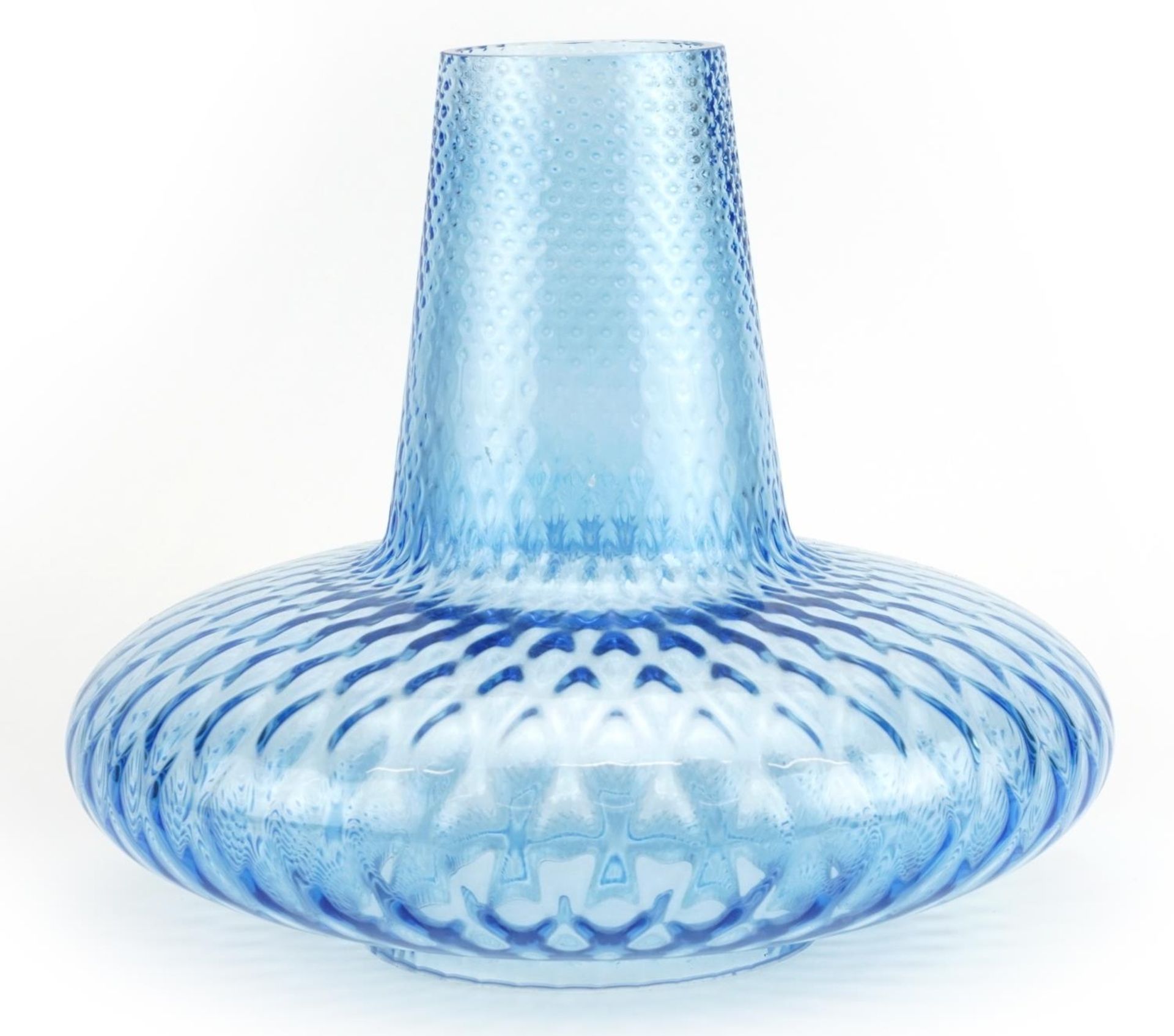 Blue art glass lamp shade, 27cm high x 30cm in diameter