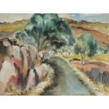 After Yves Brayer - Middle Eastern landscape with trees, watercolour, mounted, framed and glazed,