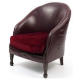 Mahogany framed burgundy leather tub chair, 84cm high