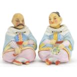 Pair of continental porcelain nodding figures of a Chinese man and woman, each approximately 8cm