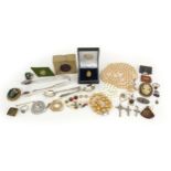 Vintage and later costume jewellery and objects including brooches, rings, cross pendants and