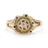 9ct gold diamond ring, size M, 1.9g