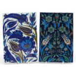 Pair of Turkish Iznik pottery tiles hand painted with flowers, each approximately 24cm x 16.5cm