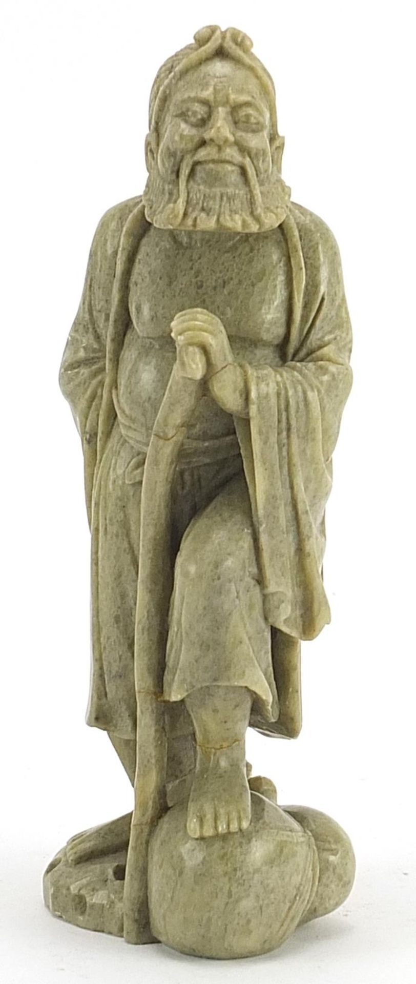 Chinese carved soapstone figure of an elder, 20.5cm high