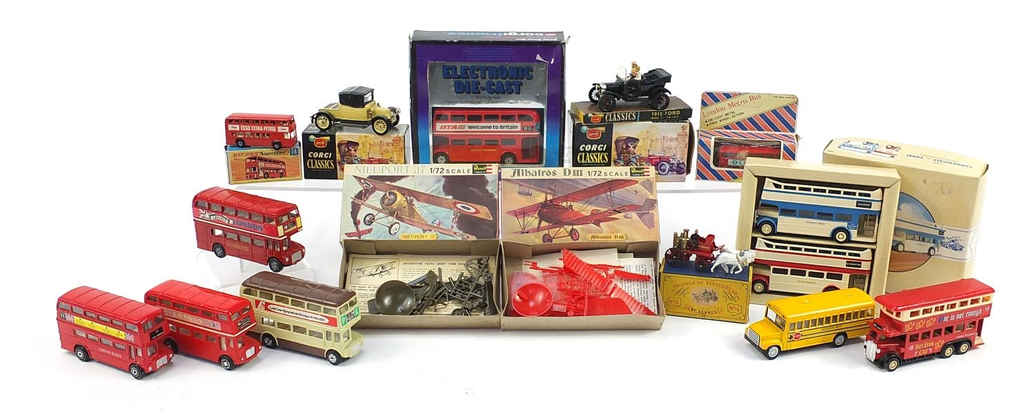 Collection of diecast vehicles, some with boxes, including Corgi, Revell and Matchbox