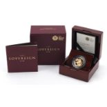 Elizabeth II 2016 gold proof sovereign by The Royal Mint with case and box