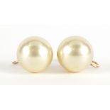 Pair of 9ct gold simulated pearl earrings with screw backs, 1.2cm in diameter, 6.9g