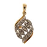 9ct gold diamond crossover pendant, 2.5cm high, 1.4g