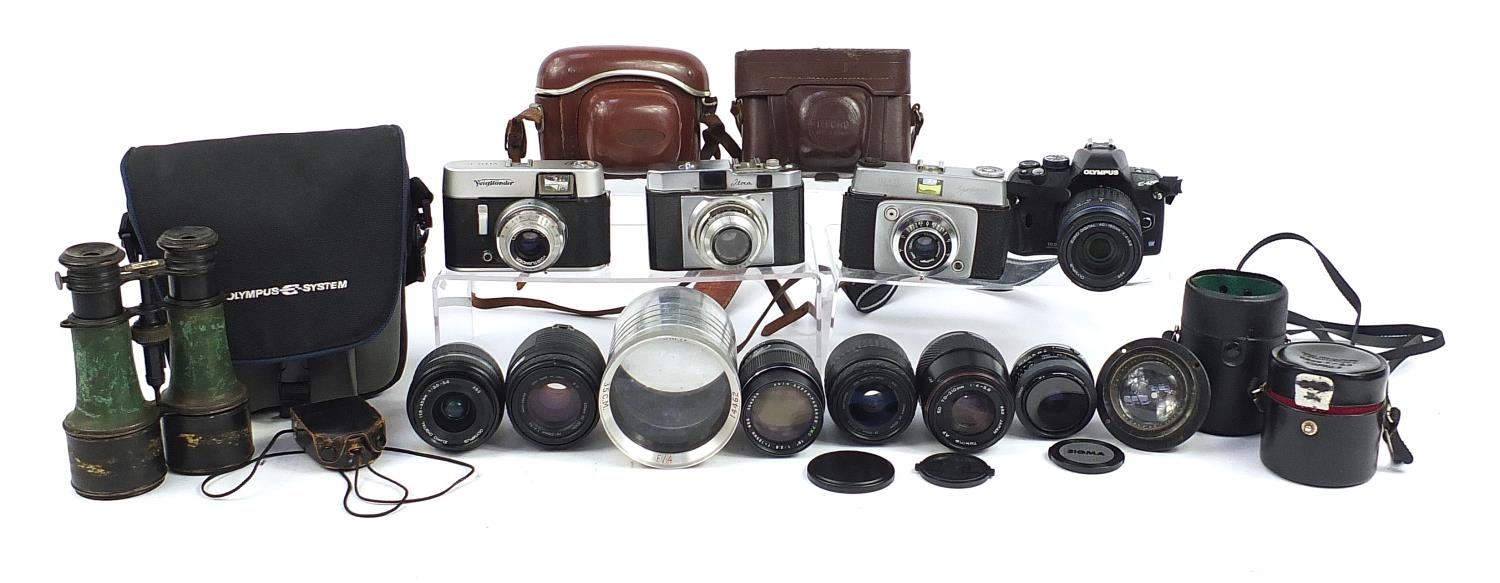 Vintage and later cameras, lenses and accessories including Voigtlander Vito C, Olympus E-420,