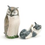 Two Royal Copenhagen porcelain animals comprising owl numbered 2999 and kitten numbered 727, the