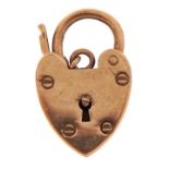 9ct gold love heart padlock charm, 1.6cm high, 1.3g