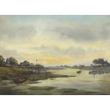 Joan Morgan - Evening Light in Bosham Creek and one other, pair of watercolours, each with E Stacy