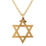 9ct gold Star of David pendant on an unmarked gold Belcher link necklace, (tests as 9ct gold) 4.