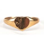 9ct gold love heart signet ring, size E, 0.5g