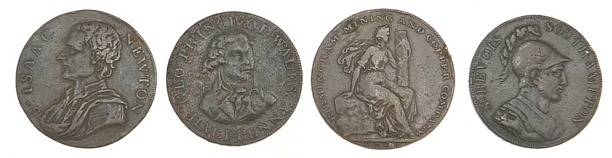 Four late 18th century halfpenny tokens including Isaac Newton - Bild 2 aus 2