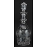 Victorian cut glass decanter etched with leaves and berries, 34cm high