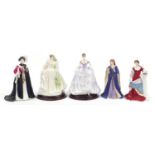 Five collectable china figurines, three Royal Worcester and two Coalport including The Princess of