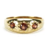 9ct gold red stone Gypsy ring, size T/U, 4.0g