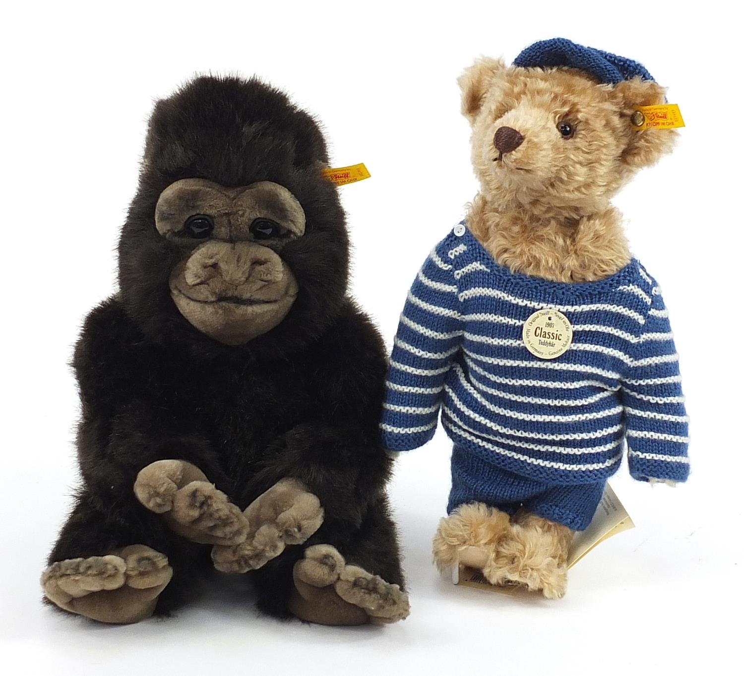 Steiff soft toy gorilla and Classic Series 1907 teddy bear, the largest 43cm high