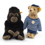 Steiff soft toy gorilla and Classic Series 1907 teddy bear, the largest 43cm high