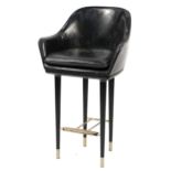 Style Matters black leather and ebonised bar stool with footrest, 106cm high