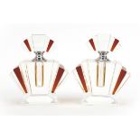 Pair of Art Deco style amber and clear glass scent bottles, 12cm high