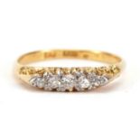 18ct gold diamond five stone ring, size O, 3.0g