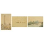 Egyptian landscapes including pyramids, sphinxes and ruins, set of three early 20th century