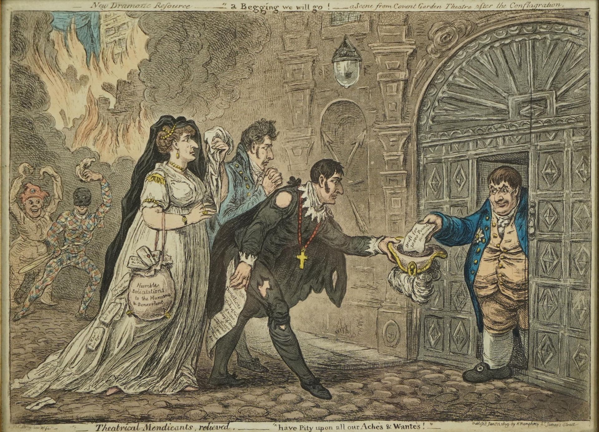 After James Gillray - Theatrical Mendicants relieved, have pity upon all our Aches & Wantes, early